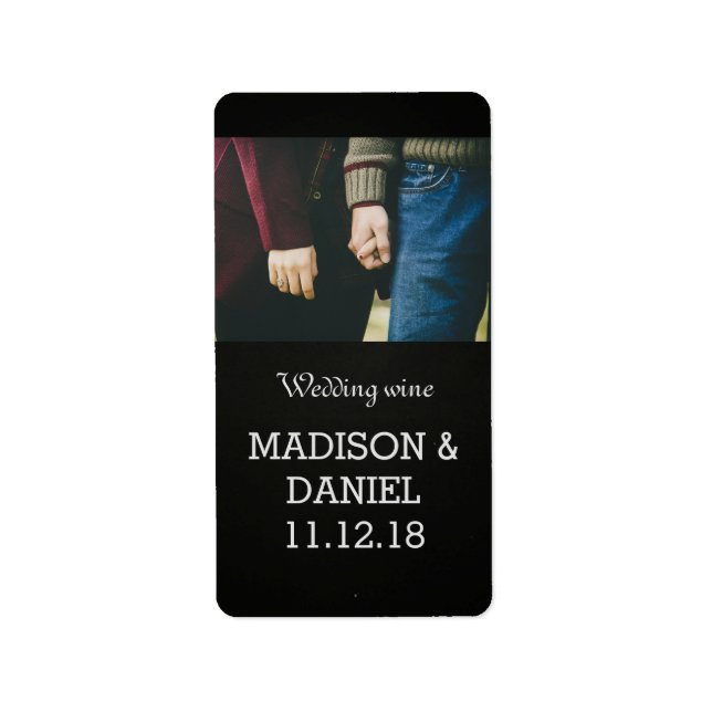 Chalkboard Modern Photo Wedding Wine Label (Front)