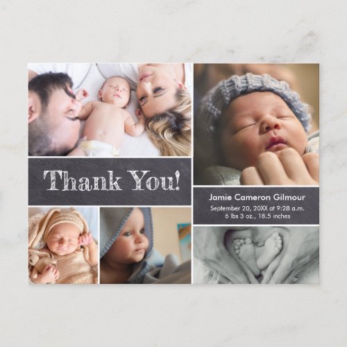 Chalkboard Modern Photos Baby Shower Thank you Postcard