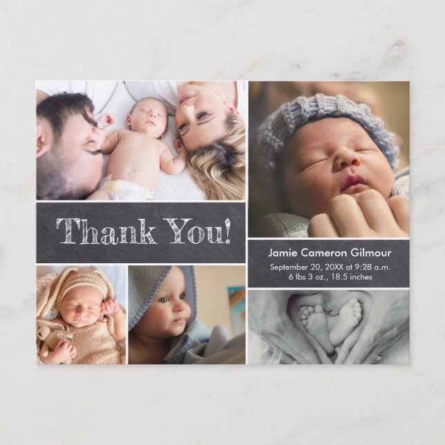 Chalkboard Modern Photos Baby Shower Thank you Postcard (Front)