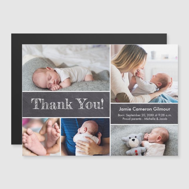 Chalkboard Modern Photos Boy Baby Shower Thank you (Front/Back)