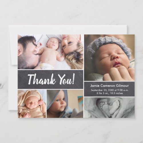 Chalkboard Modern Script Photos Baby boy Shower  Thank You Card