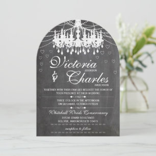 Chalkboard Modern Vintage Typography Chandelier Invitation