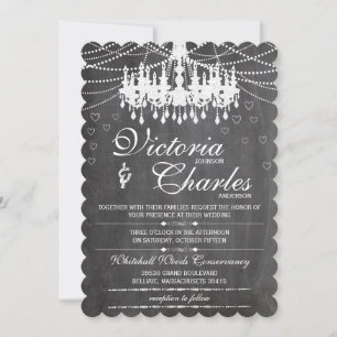 Chalkboard Modern Vintage Typography Chandelier Invitation