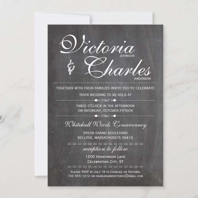 Chalkboard Modern Vintage Typography Invitations (Front)