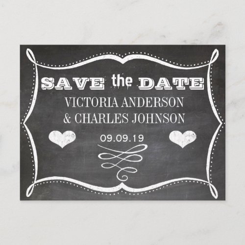 Chalkboard Modern Vintage Typography Save the Date Announcement Postcard