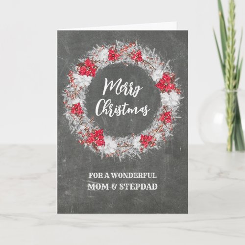 Chalkboard Mom and Stepdad Merry Christmas Card