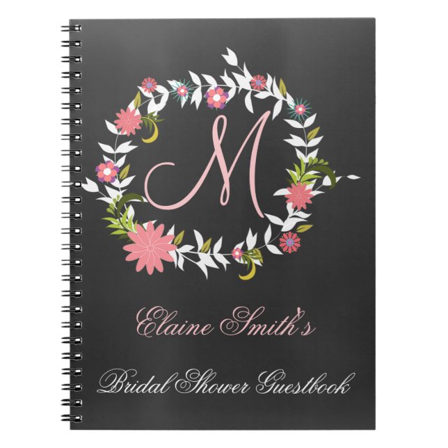 Chalkboard Monogram Bridal shower Guestbook Notebook (Front)