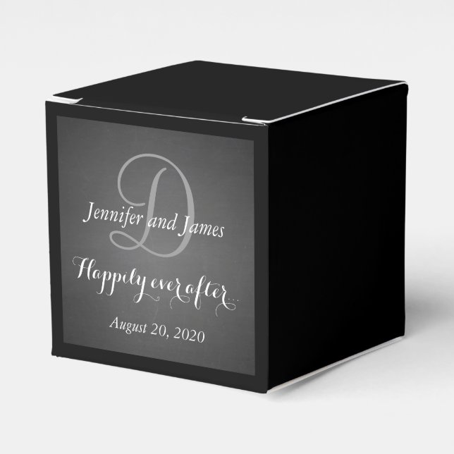 Chalkboard Monogram Happily Ever After Favor Boxes (Front Side)