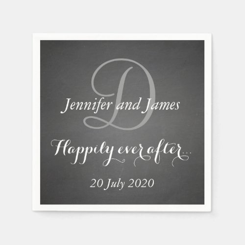 Chalkboard Monogram Happily Ever After Paper Napkins