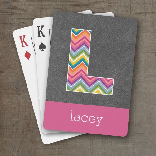 Chalkboard Monogram Letter L with Bright Chevrons Poker Cards