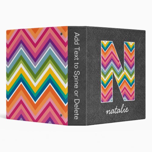 Chalkboard Monogram Letter N with Bright Chevrons 3 Ring Binder