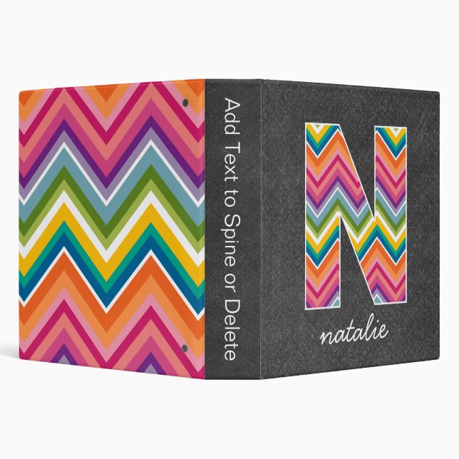 Chalkboard Monogram Letter N with Bright Chevrons 3 Ring Binder (Background)