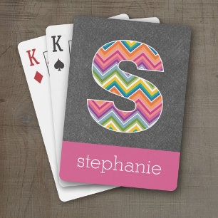 Chalkboard Monogram Letter S with Bright Chevrons Poker Cards