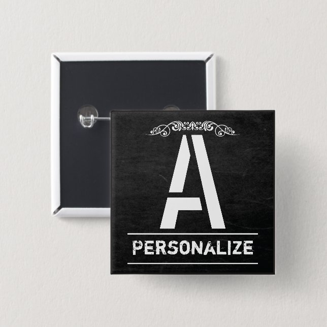Chalkboard Monogram Letters Button (Front & Back)