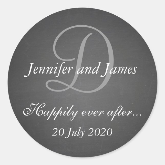 Chalkboard Monogram Stickers for Wedding Favors (Front)