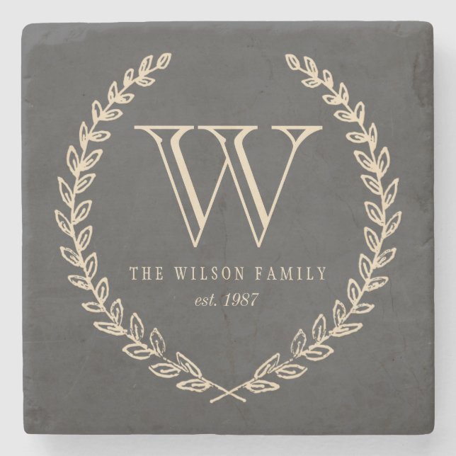 Chalkboard Monogram Stone Coaster (Front)