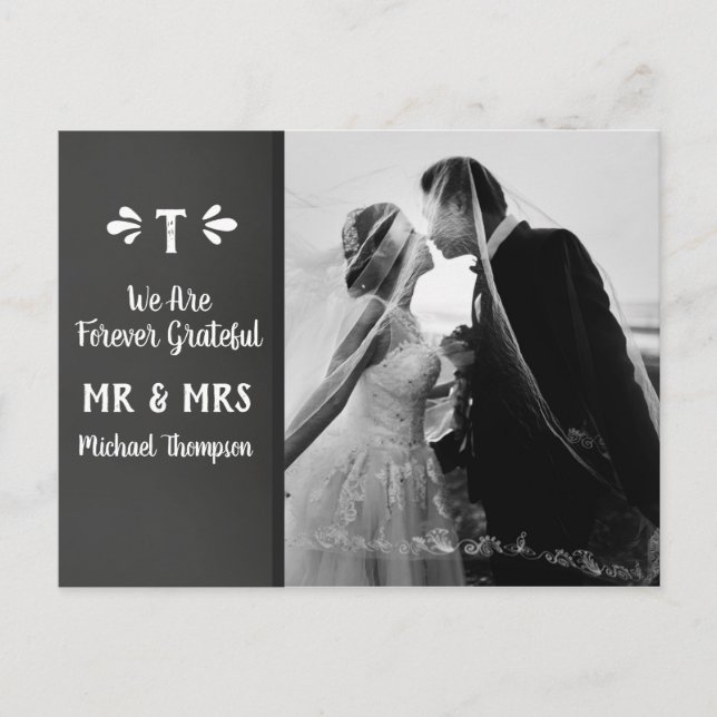 Chalkboard Monogram Thank You Wedding Photo Postcard (Front)