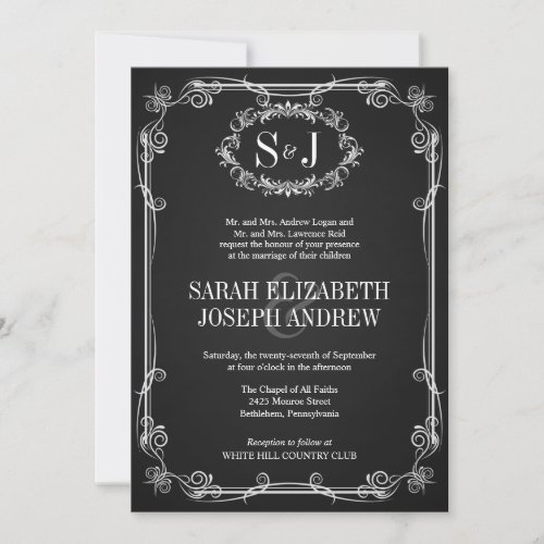 Chalkboard Monogram Typography Wedding Invitations