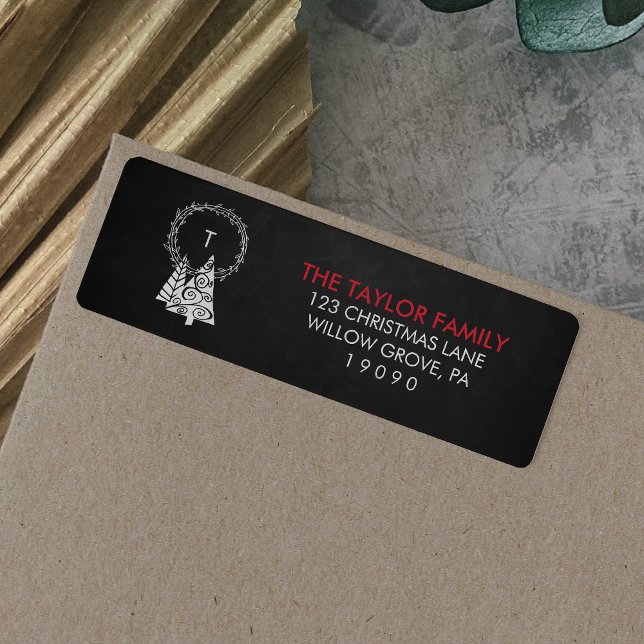 Chalkboard Monogram Wreath Christmas Label (Creator Uploaded)