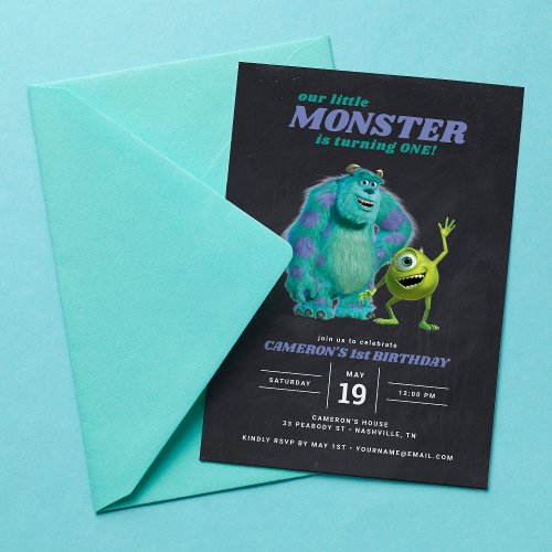 Chalkboard Monsters Inc 1st Birthday Invitation