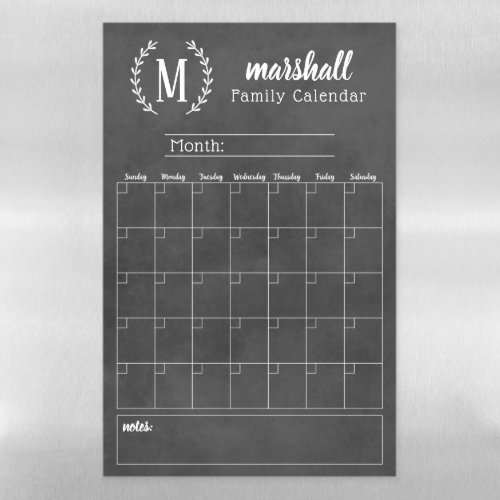 Chalkboard Monthly Family Monogram Calendar Magnetic Dry Erase Sheet