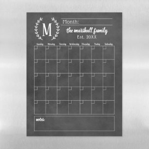 Chalkboard Monthly Family Monogram Calendar Magnetic Dry Erase Sheet