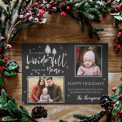 Chalkboard Most Wonderful Time Of the Year 2 Photo Holiday Card