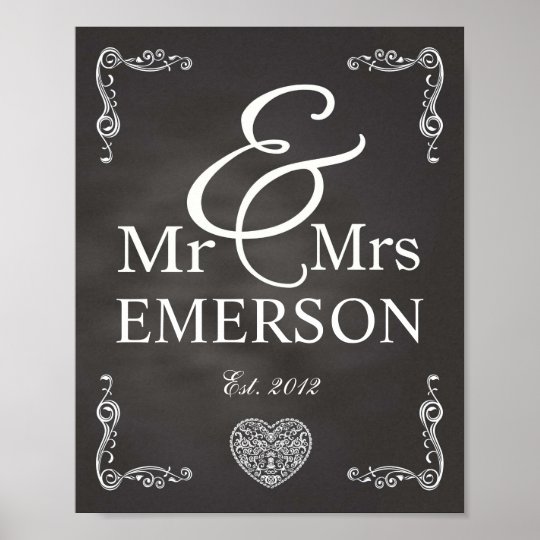 Chalkboard - Mr &amp; Mrs custom name Poster | Zazzle.com