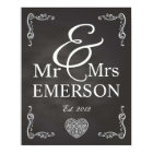 Chalkboard - Mr &amp; Mrs custom name Poster | Zazzle