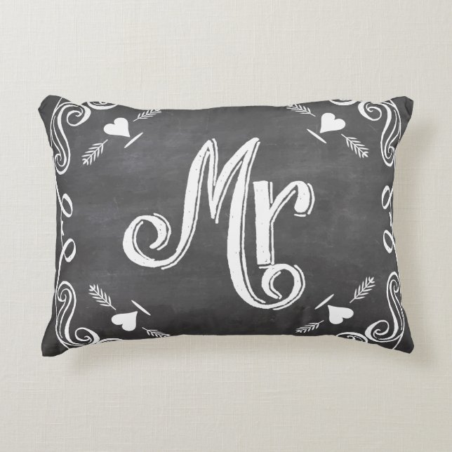 Chalkboard Mr. Sweetheart Wedding Decorative Pillow (Front)