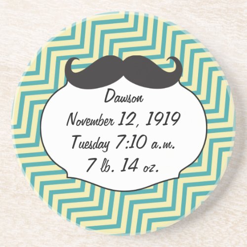 Chalkboard Mr Yellow and Green Baby Stats Coaster