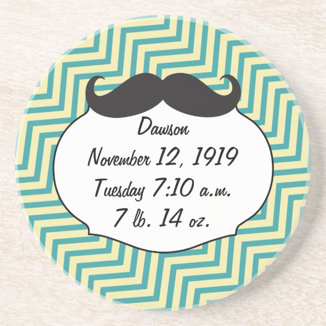 Chalkboard Mr Yellow and Green Baby Stats Coaster (Front)