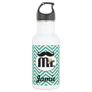 Chalkboard Mr Yellow and Green Wedding Water Bottle