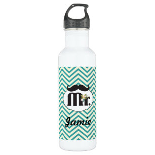 Chalkboard Mr Yellow and Green Wedding Water Bottle