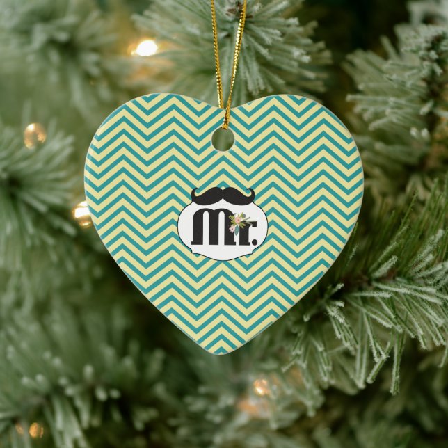 Chalkboard Mr. Yellow and Green Zigzag Chevron Ceramic Ornament (Tree)