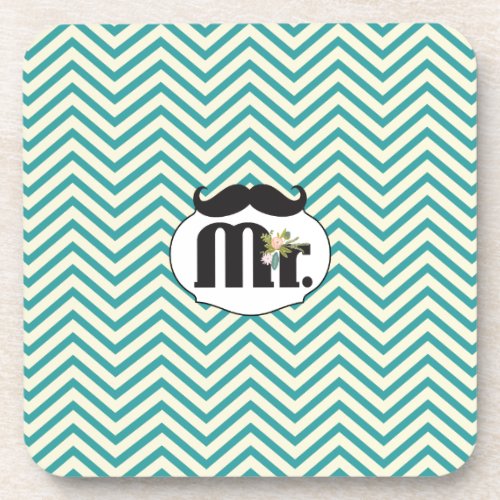 Chalkboard Mr Yellow and Green Zigzag Chevron Coaster