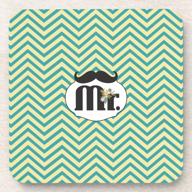 Chalkboard Mr. Yellow and Green Zigzag Chevron Coaster (Front)