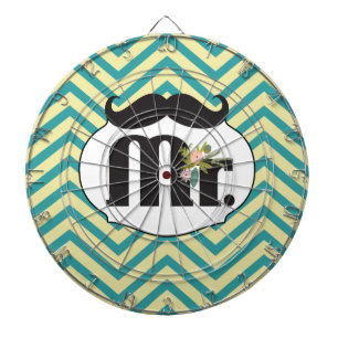 Chalkboard Mr. Yellow and Green Zigzag Chevron Dartboard With Darts