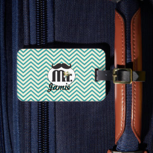 Chalkboard Mr. Yellow and Green Zigzag Chevron Luggage Tag