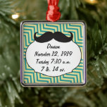Chalkboard Mr. Yellow and Green Zigzag Chevron Metal Ornament<br><div class="desc">Chalkboard Mr Yellow and Turquoise Baby Stats</div>