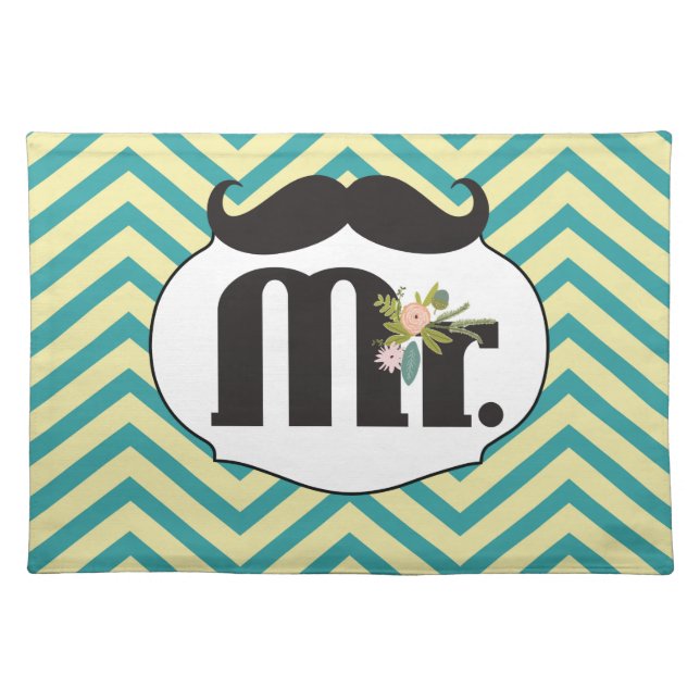 Chalkboard Mr. Yellow and Green Zigzag Chevron Placemat (Front)