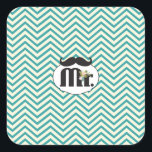 Chalkboard Mr. Yellow and Green Zigzag Chevron Square Sticker<br><div class="desc">Chalkboard Mr Yellow and Turquoise Wedding</div>