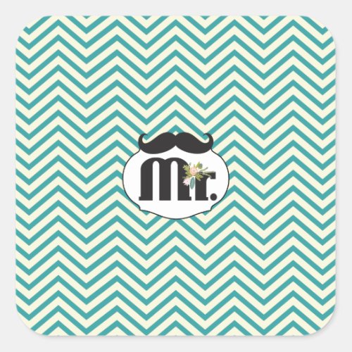 Chalkboard Mr Yellow and Green Zigzag Chevron Square Sticker