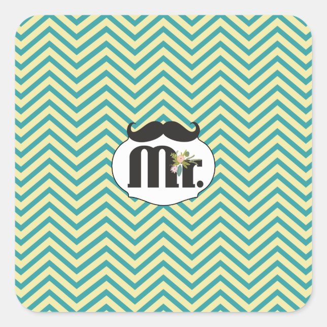 Chalkboard Mr. Yellow and Green Zigzag Chevron Square Sticker (Front)