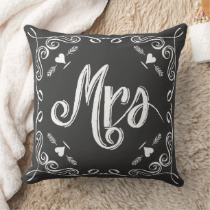 Chalkboard Mrs Brides Pillow Any Color