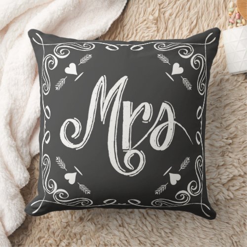 Chalkboard Mrs Brides Pillow Any Color