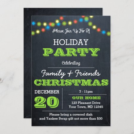 Chalkboard Multi Lights Green Holiday Invitation