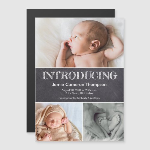 Chalkboard Multi photo collage Baby Birth Magnetic Invitation