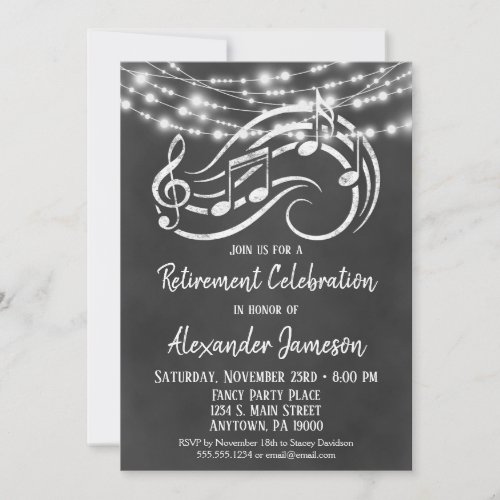 Chalkboard Music Retirement Invitation Mens Womens