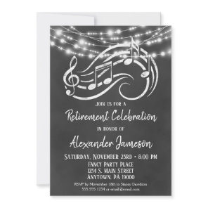 Chalkboard Music Retirement Invitation Mens Womens